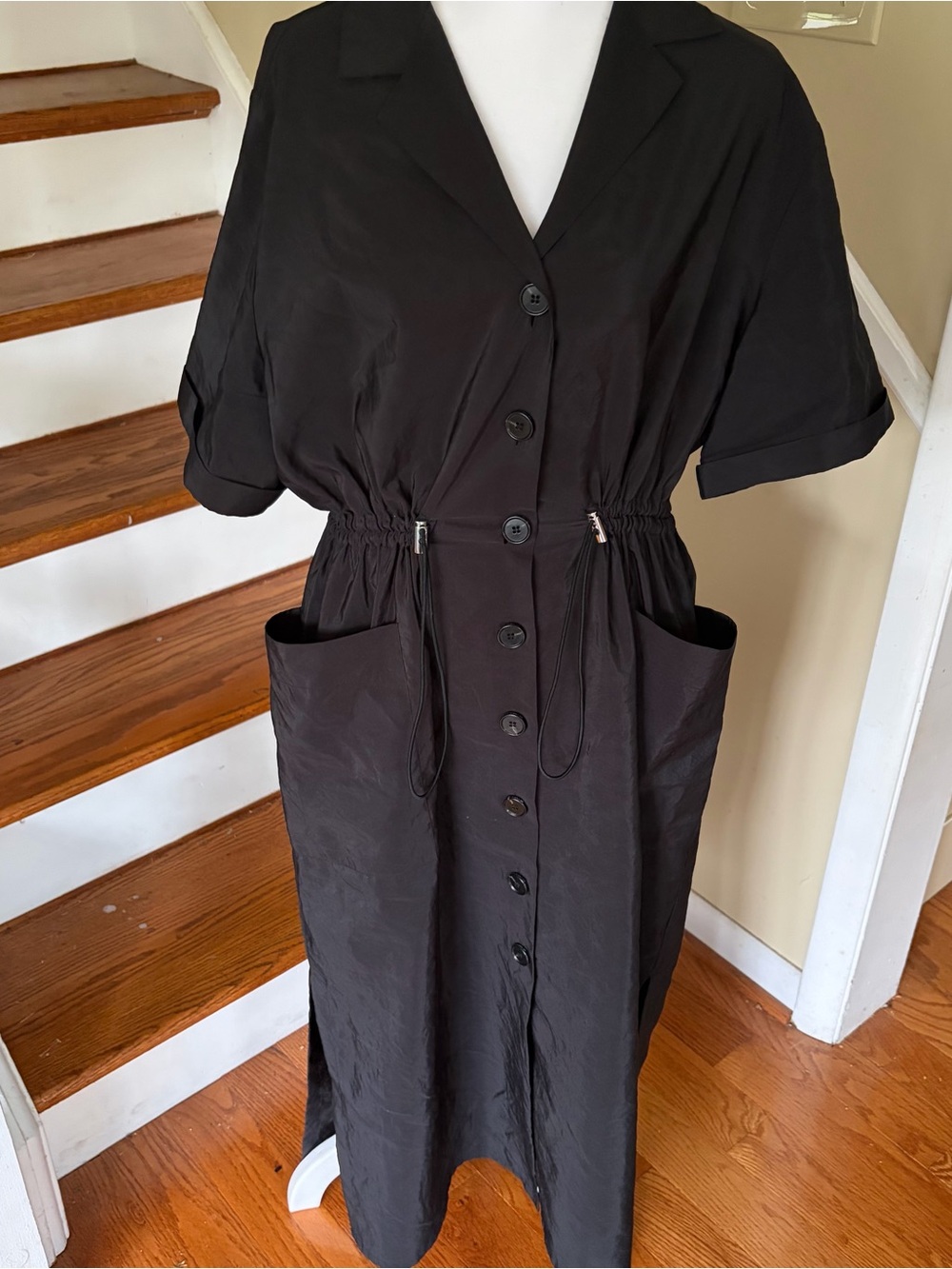 Beymen Club Black Taffeta Shirt Dress Sz 40 US 8-10 Utility Cargo Midi European
